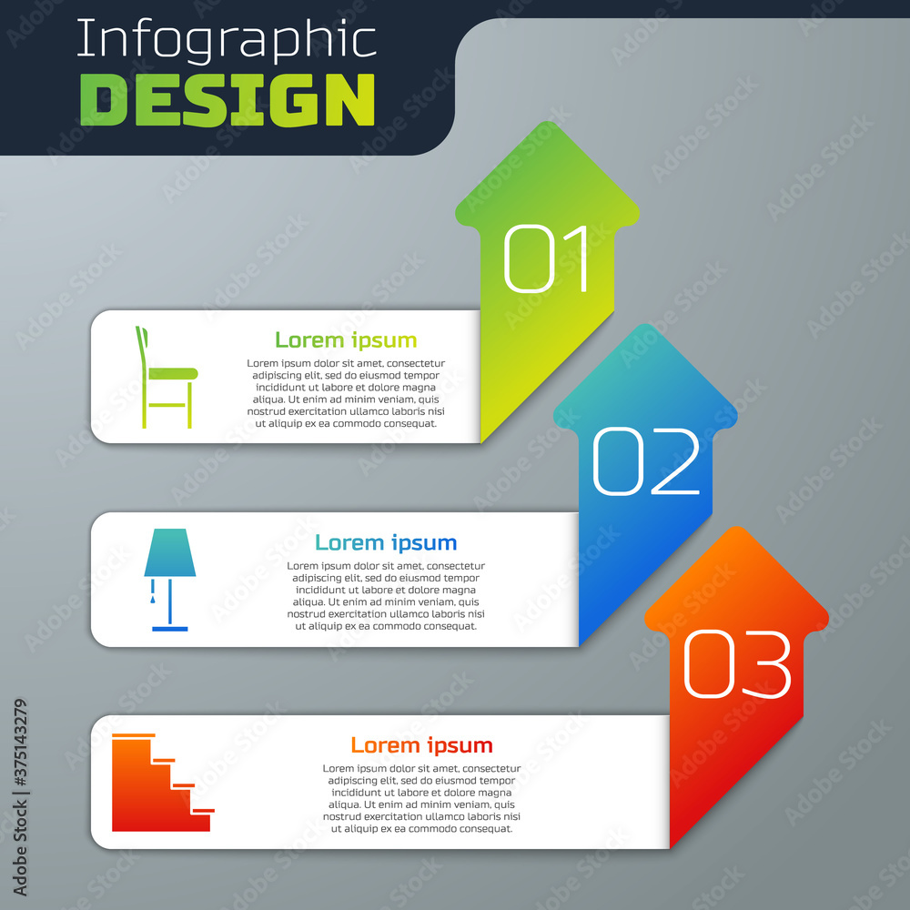 Set Chair, Table lamp and Staircase. Business infographic template. Vector.