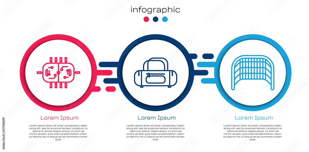 设置冰球桌、运动包和冰球球门。商业信息图模板。矢量。