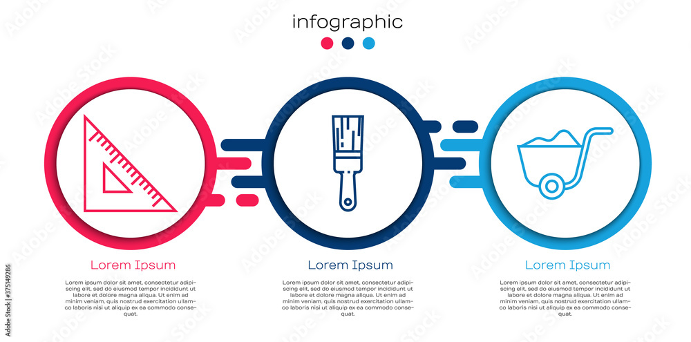 设置线条三角尺、画笔和铲子。商业信息图模板。矢量。