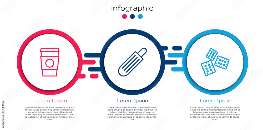 准备好咖啡杯、法国热狗和饼干。商业信息图模板。Vector