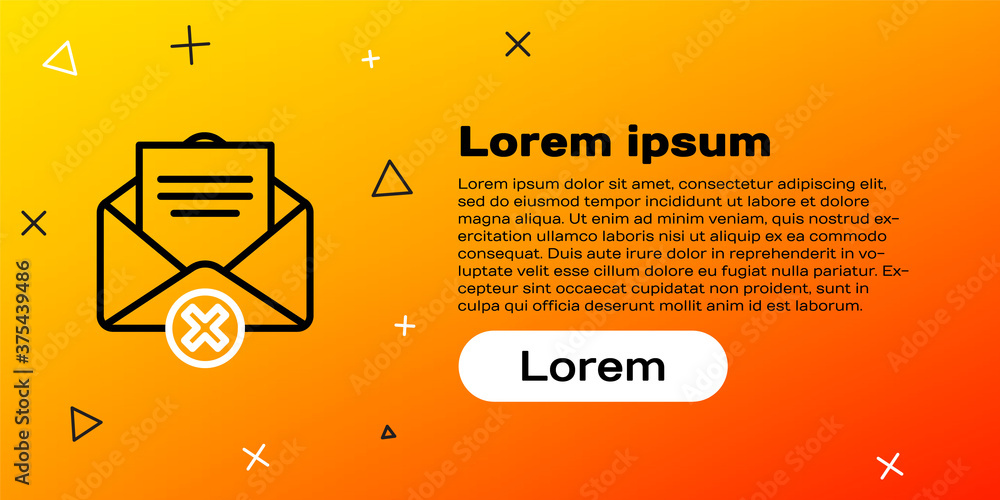 Line Delete envelope icon isolated on yellow background.Delete or error letter。Cross on message.R（行删