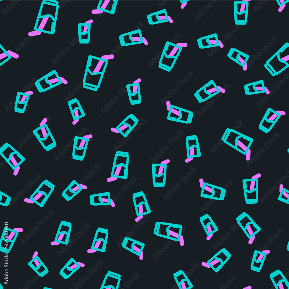 Line Cocktail and alcohol drink icon isolated seamless pattern on black background. Vector Illustrat