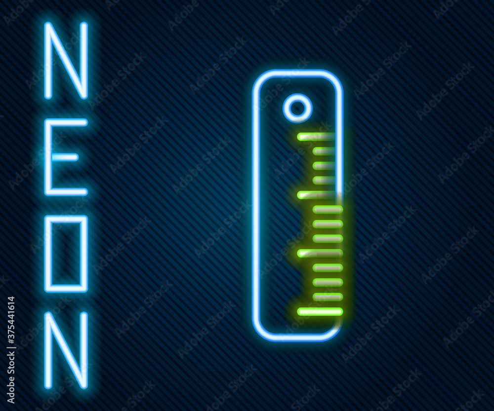 Glowing neon line Ruler icon isolated on black background. Straightedge symbol. Colorful outline con