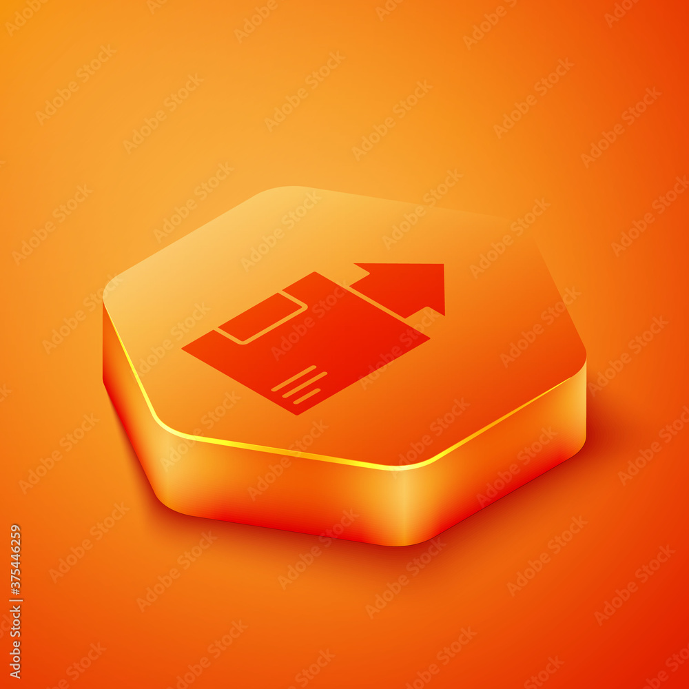 Isometric Carton cardboard box icon isolated on orange background. Box, package, parcel sign. Delive