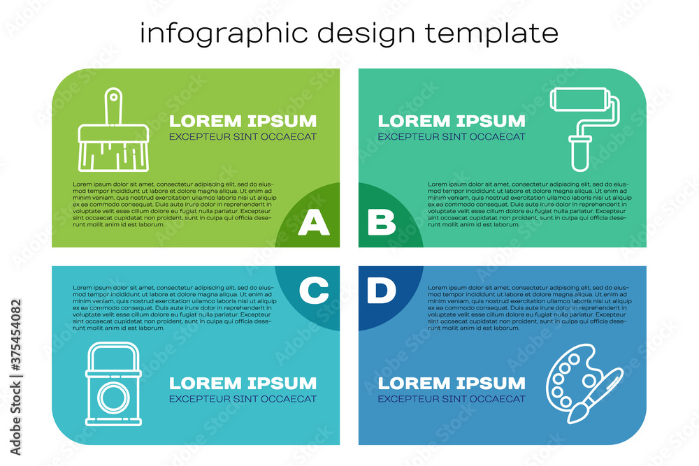 设置线油漆桶，油漆刷，带调色板的油漆刷和油漆滚筒刷。商业信息gr