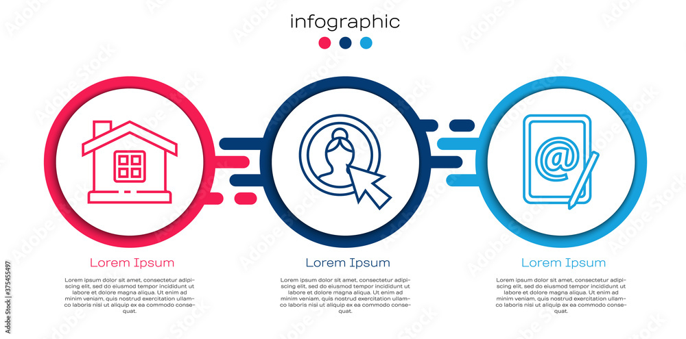 设置行House，创建帐户屏幕和邮件和电子邮件。商业信息图模板。矢量。