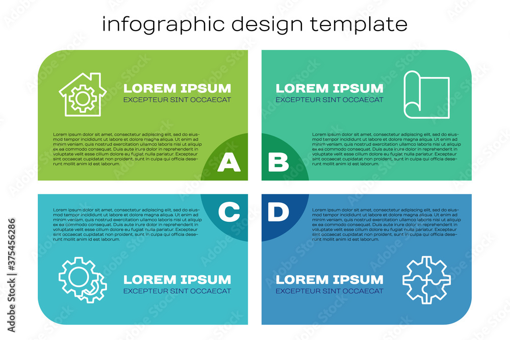 Set line Gear，House with Gear，and Graphing paper for engineering。Business infographic template.V（设置齿