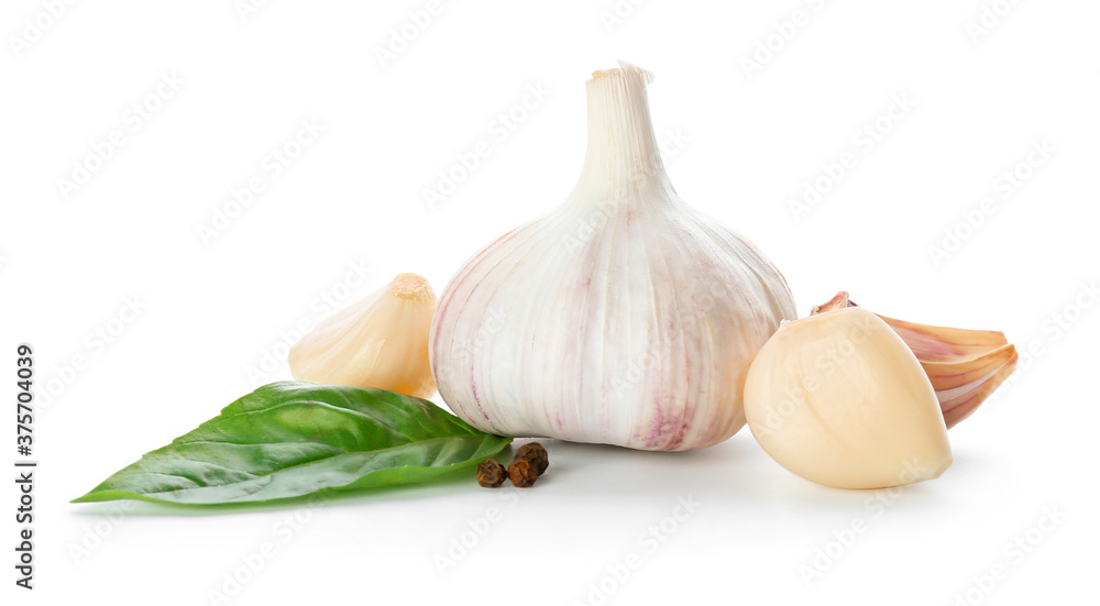 Fresh garlic on white background