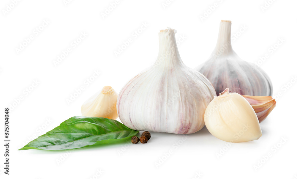 Fresh garlic on white background