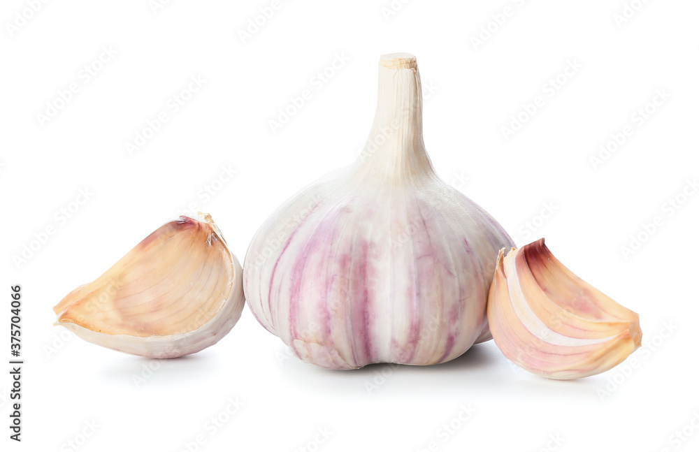 Fresh garlic on white background