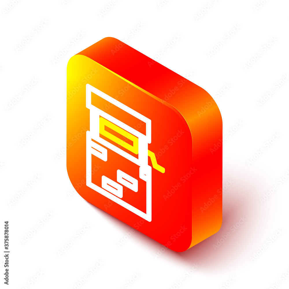 Isometric line Well icon isolated on white background. Orange square button. Vector Illustration.