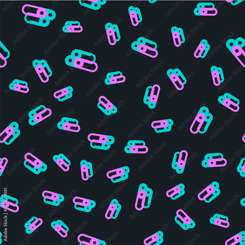 Line Industry metallic pipe icon isolated seamless pattern on black background. Plumbing pipeline pa