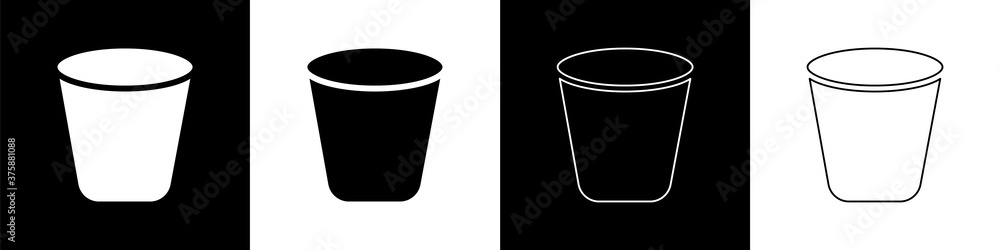 Set Trash can icon isolated on black and white background. Garbage bin sign. Recycle basket icon. Of