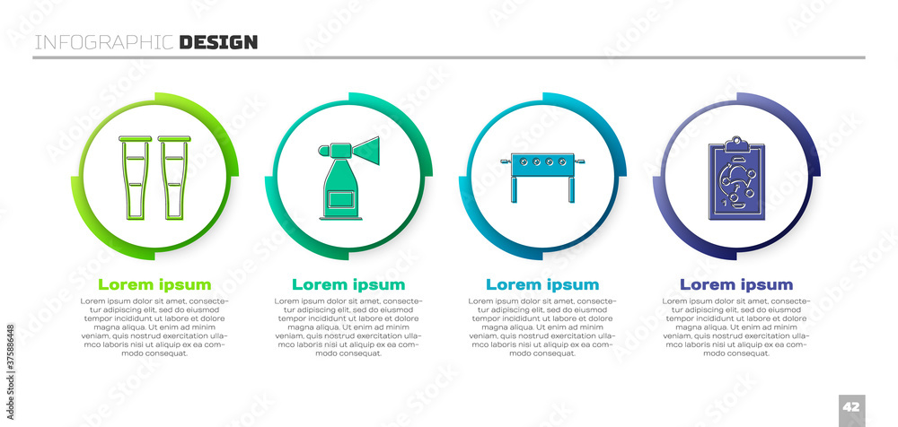 设置拐杖、空中喇叭、曲棍球台和规划策略。商业信息图模板。