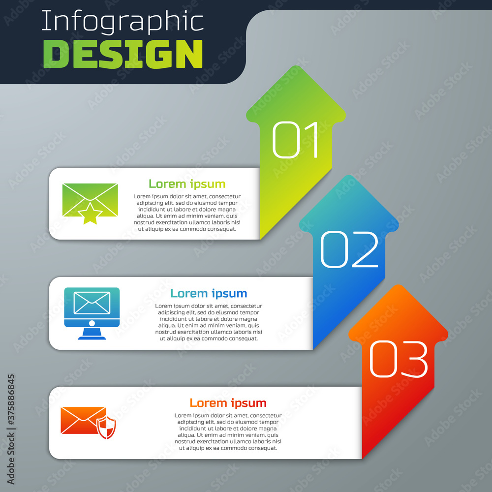 Set Envelope with star, Monitor and envelope and Envelope with shield. Business infographic template