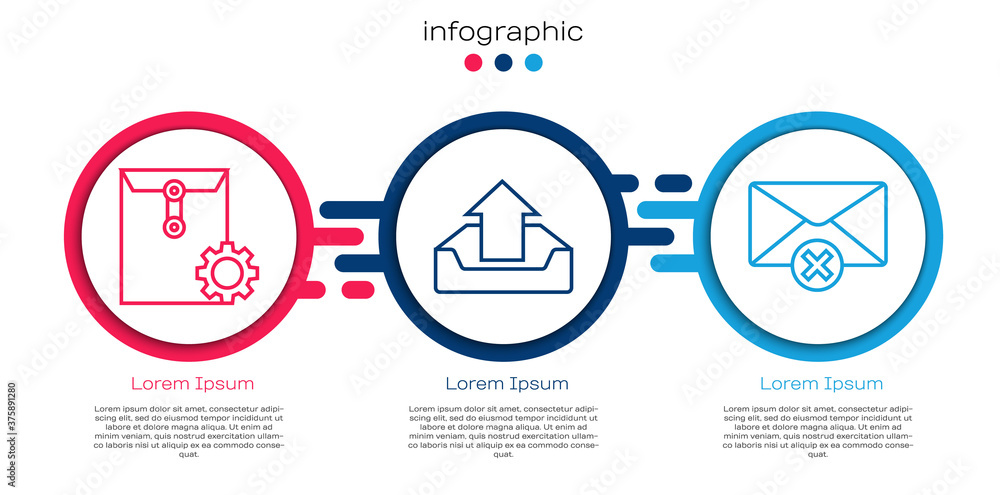 设置行信封设置，上传收件箱和删除信封。商业信息图模板。矢量。