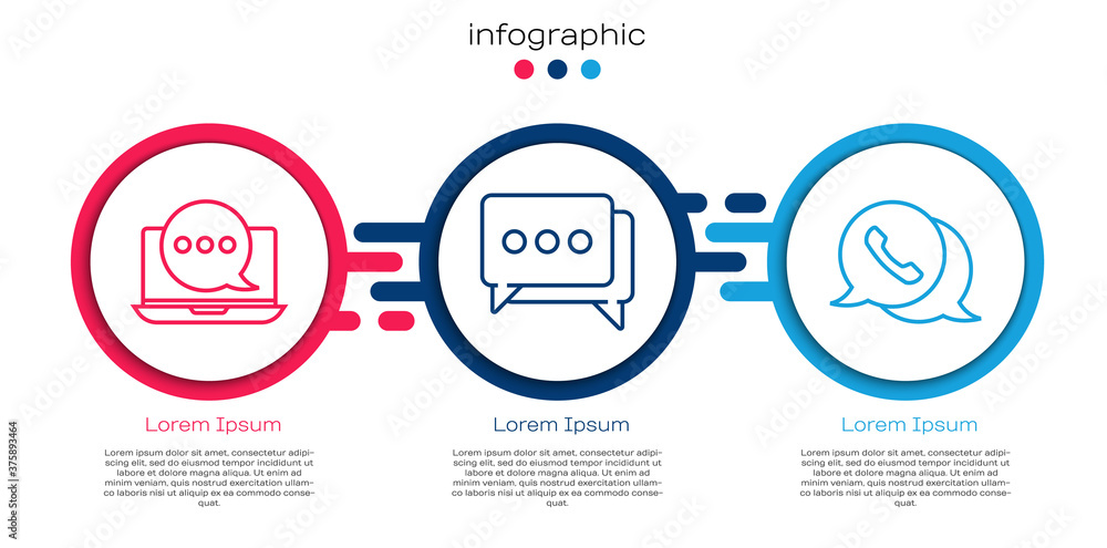 Set line Chat messages notification on laptop, Speech bubble chat and Telephone with speech bubble c