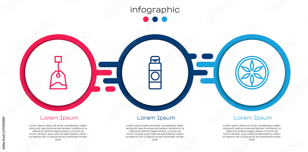 Set line Tea bag, Cream or lotion cosmetic tube and Leaf plant nature. Business infographic template