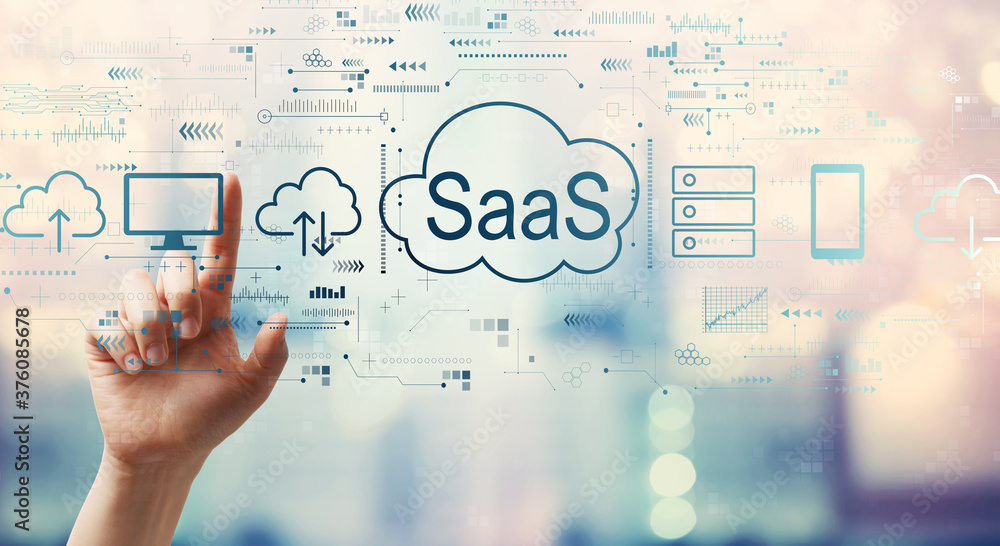 SaaS-软件即服务概念，只需手动按下技术屏幕上的按钮