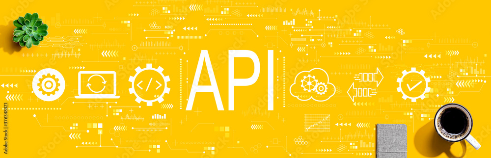 API-一杯咖啡和一本笔记本的应用程序编程接口概念