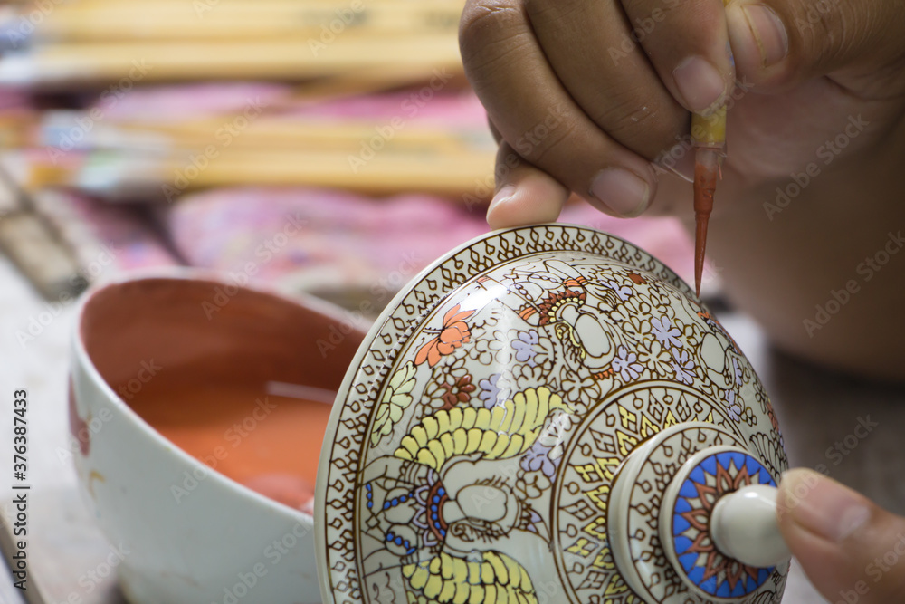 A traditional Thai Benjarong, ceramic, Thailand.