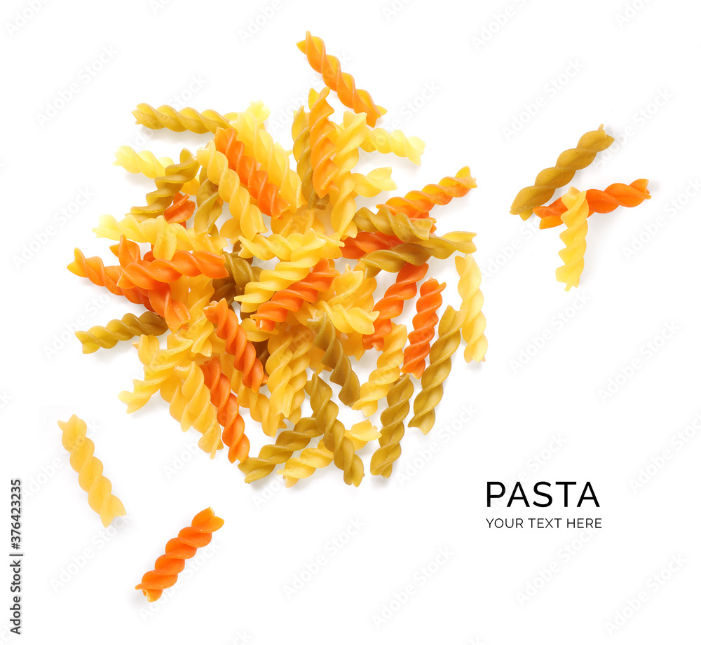 Creative layout made of pasta on the white background. Flat lay. Food concept.