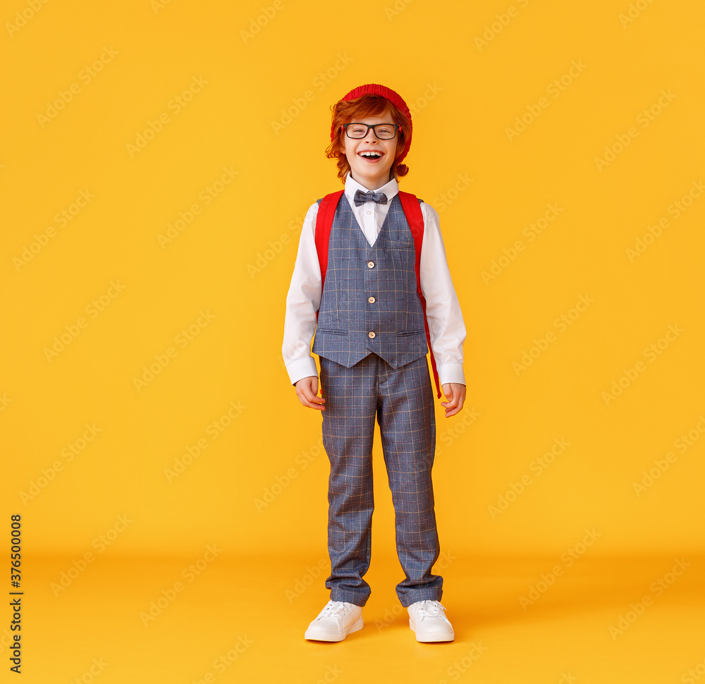 Happy schoolboy in trendy uniform.