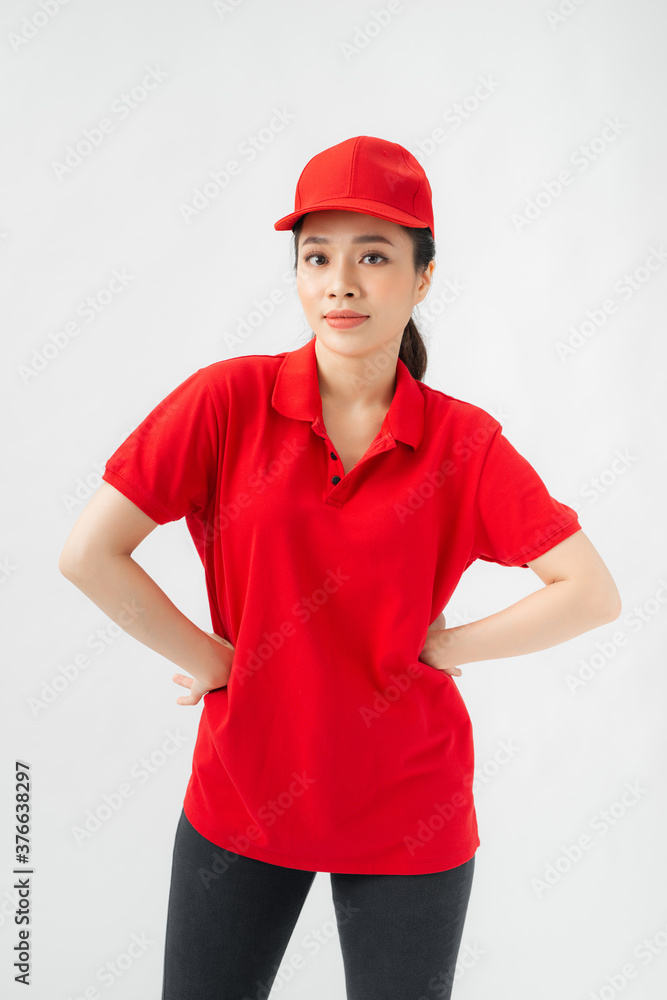 Portrait Of happy Female staff in uniforms isolated on white background with clipping path