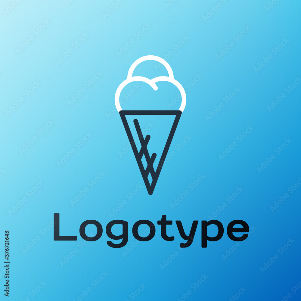 Line Ice cream in waffle cone icon isolated on blue background. Sweet symbol. Colorful outline conce