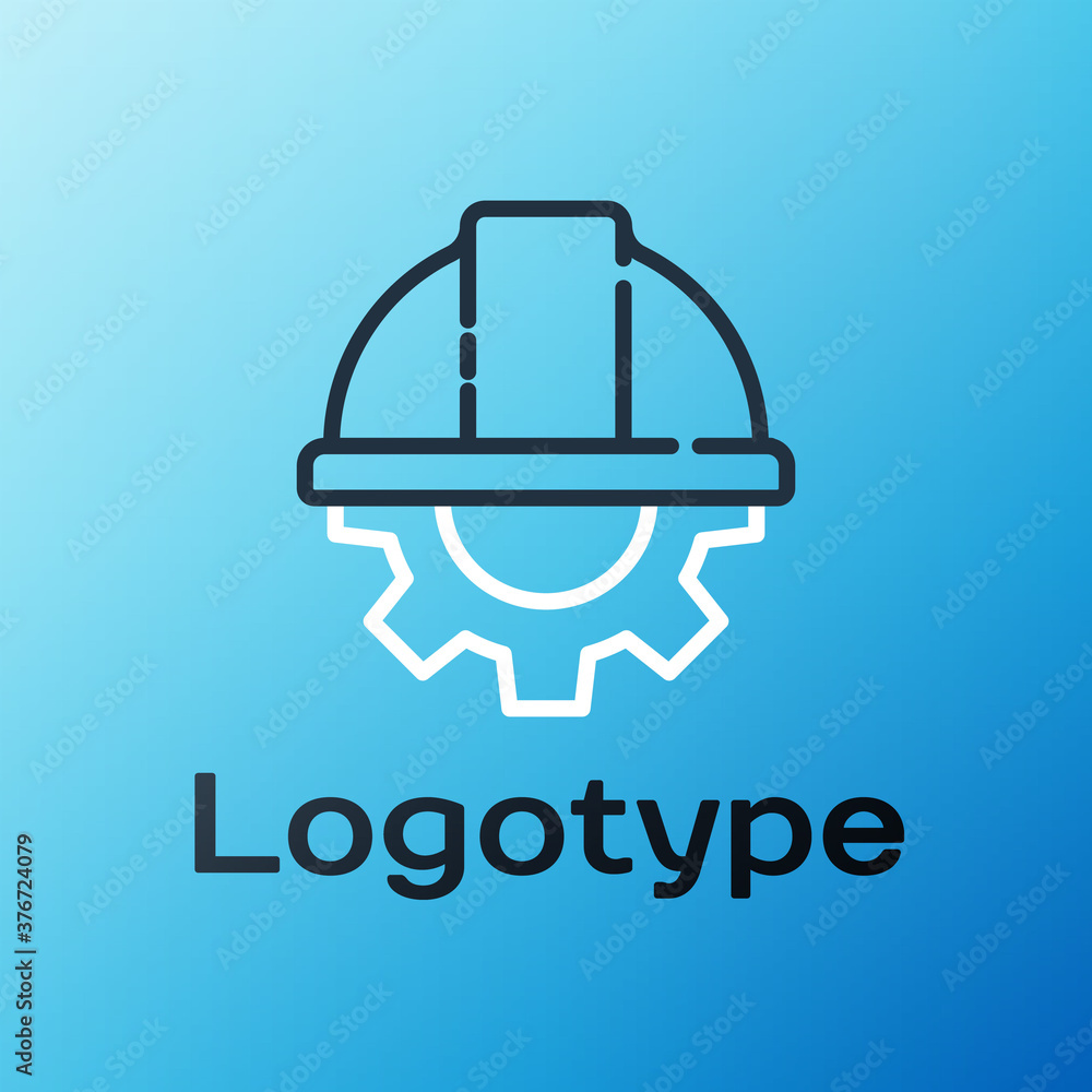 Line Worker safety helmet and gear icon isolated on blue background. Colorful outline concept. Vecto