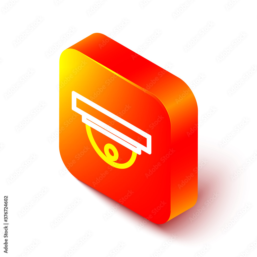 Isometric line Motion sensor icon isolated on white background. Orange square button. Vector Illustr