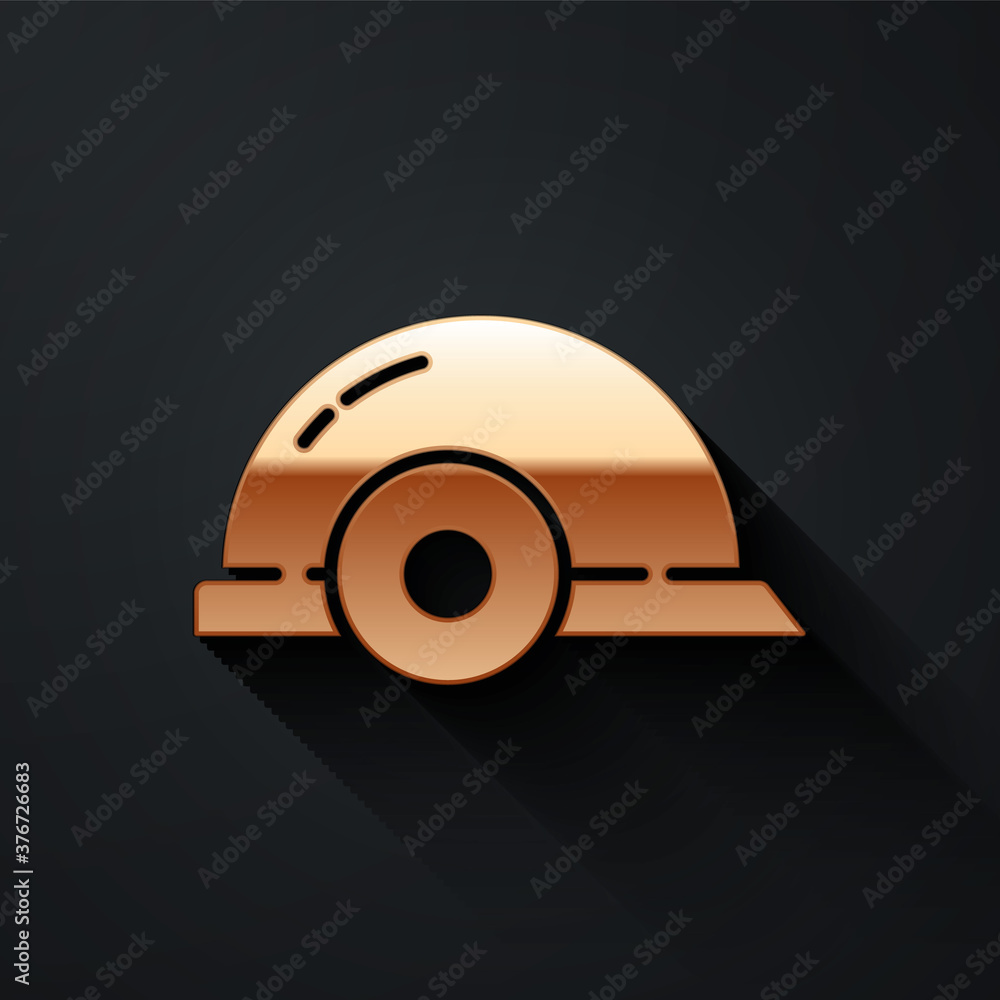 Gold Worker safety helmet icon isolated on black background. Long shadow style. Vector Illustration.