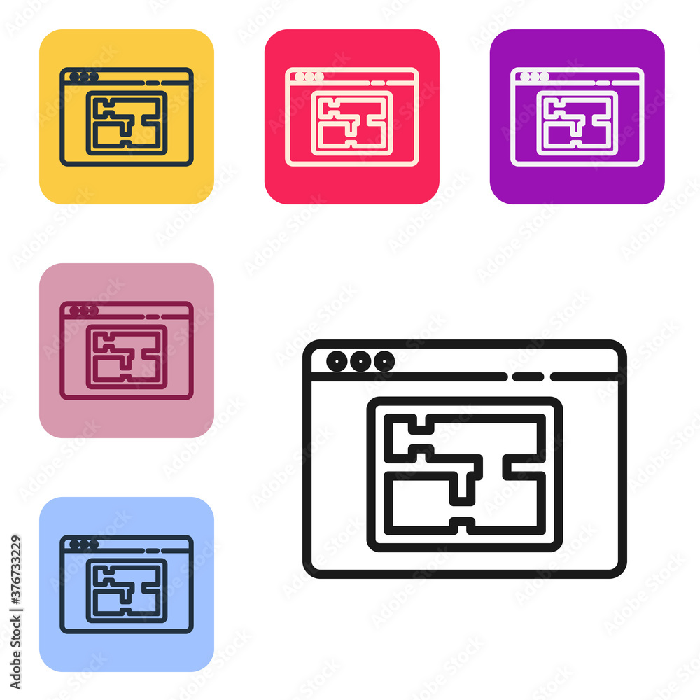 黑线房屋平面图图标隔离在白色背景上。将图标设置为彩色方形按钮。矢量I