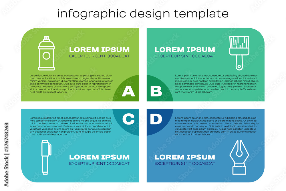 Set line Pen，Paint spray can，Fountain笔尖和Paint brush。商业信息图模板。Vect