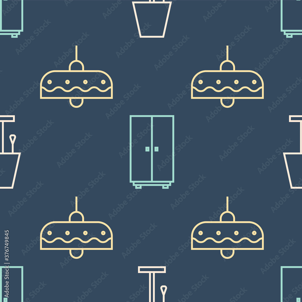 将台灯、吊灯和衣柜设置为无缝图案。矢量。