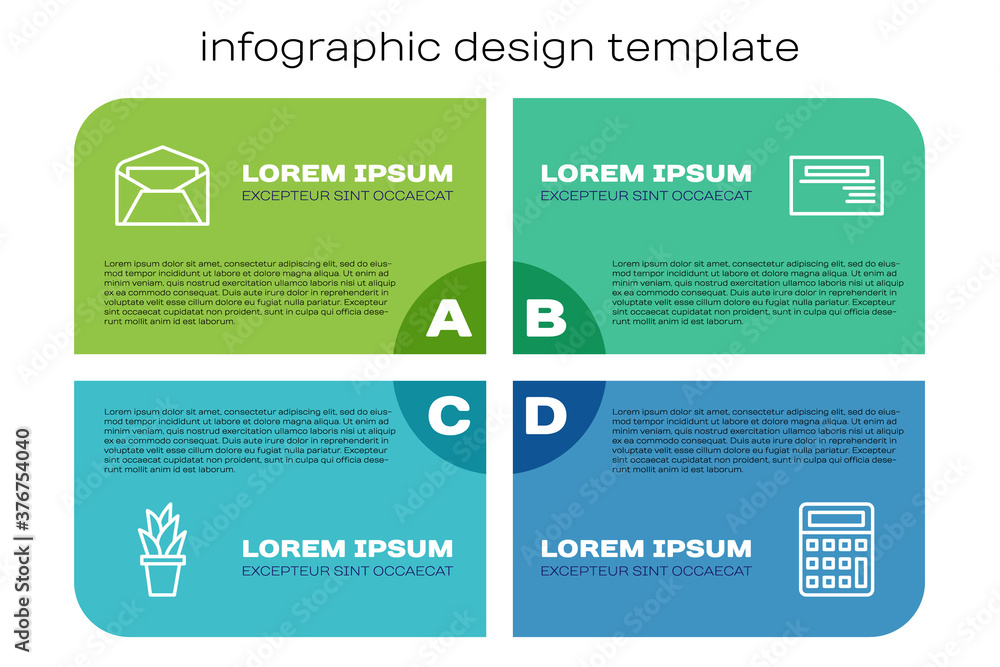 Set line Plant in pot，Envelope，Calculator and Business card.Business infographic template.Vvector（设置