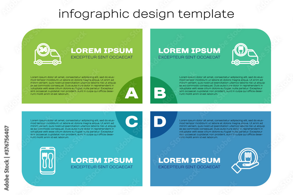 Set line Online ordering and delivery, Fast by car, and . Business infographic template. Vector.