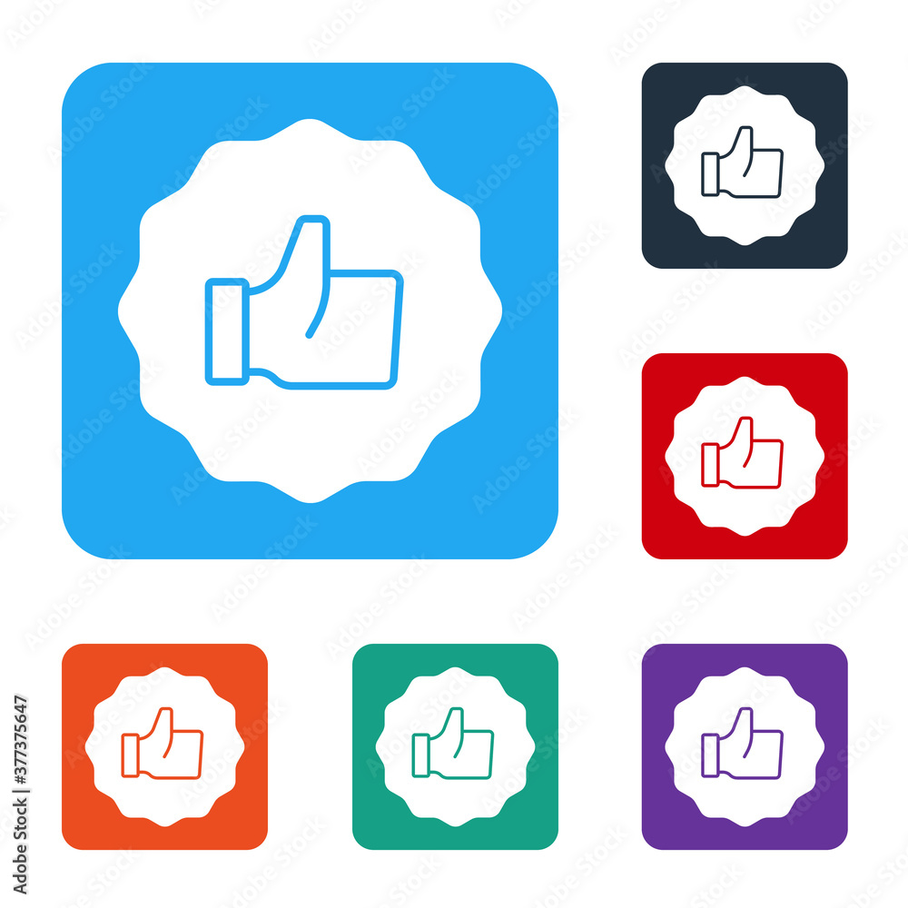 White Hand thumb up icon isolated on white background. Set icons in color square buttons. Vector.