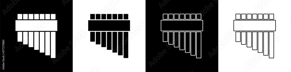 将Pan长笛图标隔离在黑白背景上。传统秘鲁乐器。
