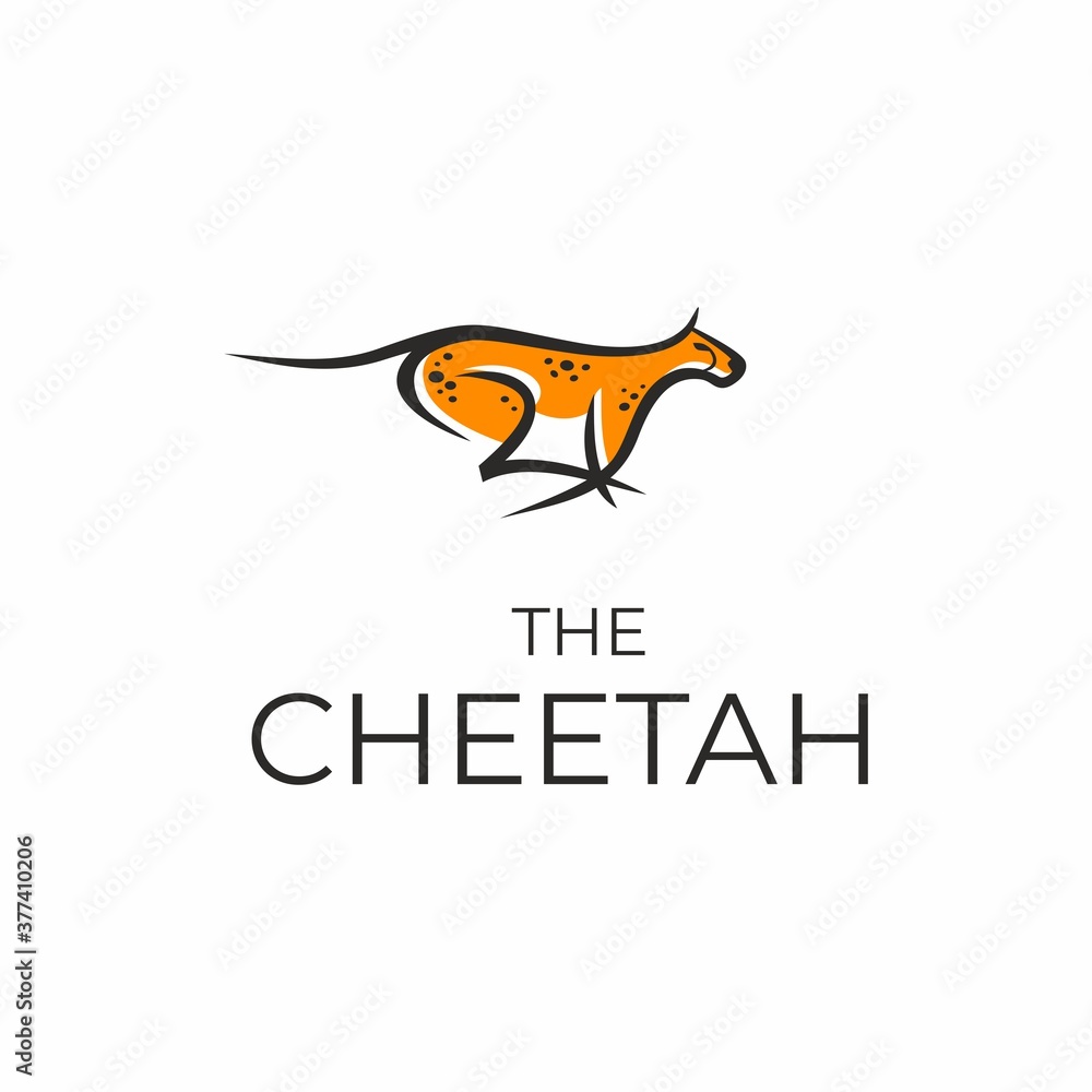 Running cheetah logo with simple minimalist line art. Jaguar or leopard hand drew vector illustratio