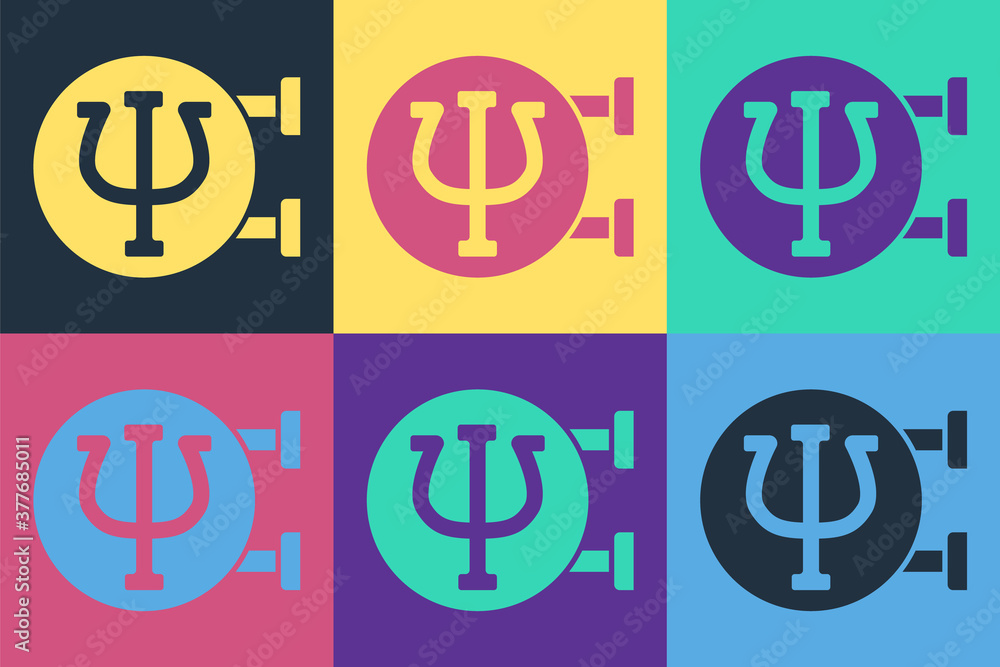 Pop art Psychology icon isolated on color background. Psi symbol. Mental health concept, psychoanaly