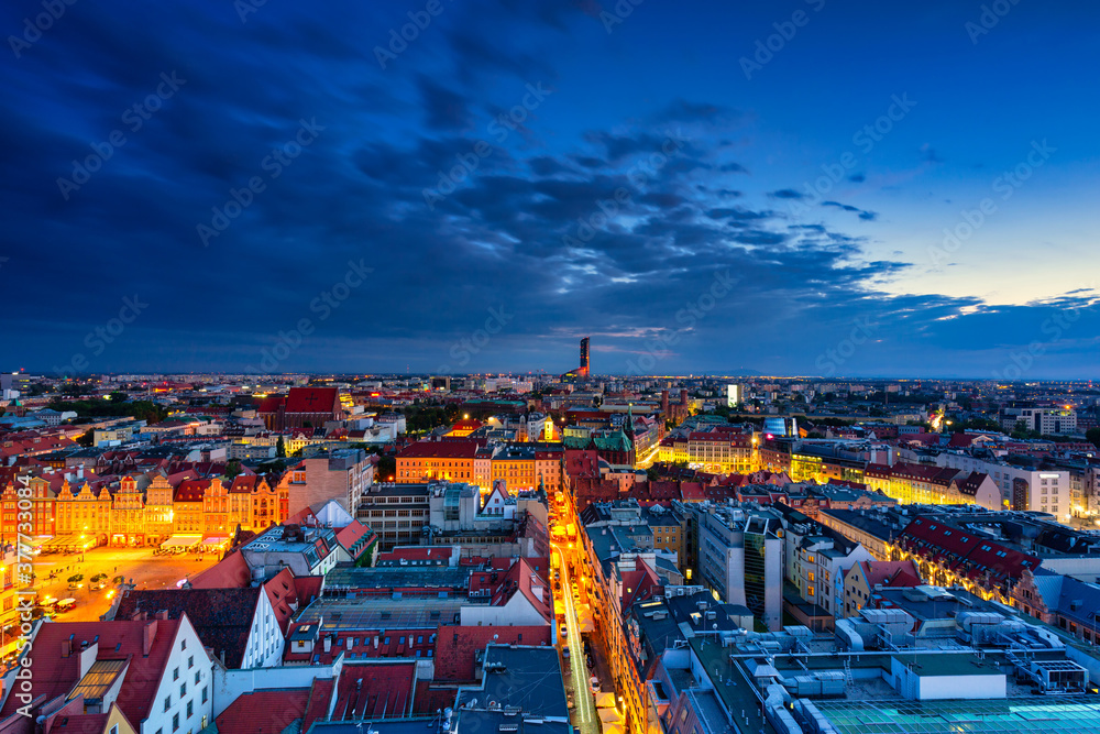 Amazing cityscape of Wrocław at night. Poland