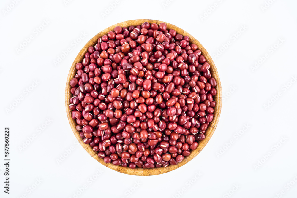 Red beans in a bowl on white background