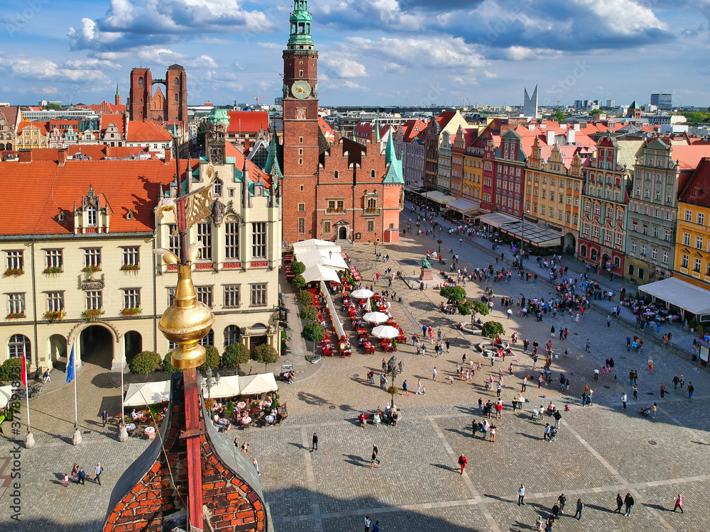 Beautiful architecture of the Old Town Market Square in Wrocław, Poland