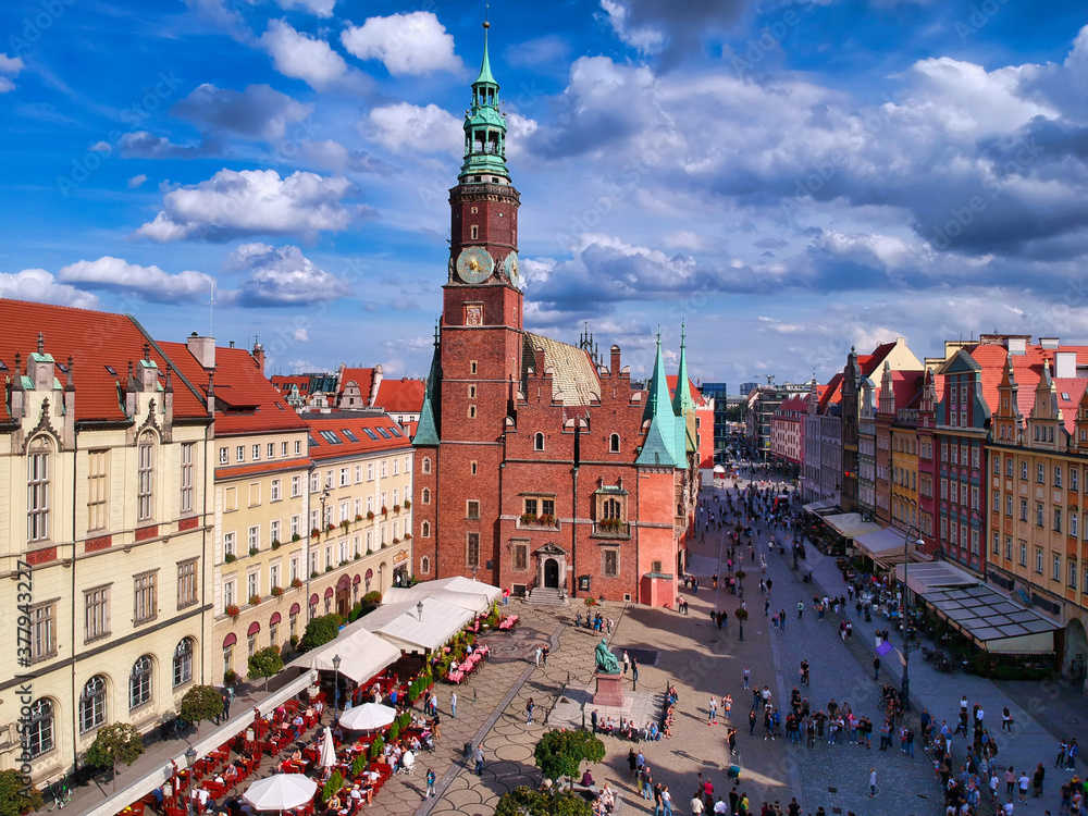 Beautiful architecture of the Old Town Market Square in Wrocław, Poland