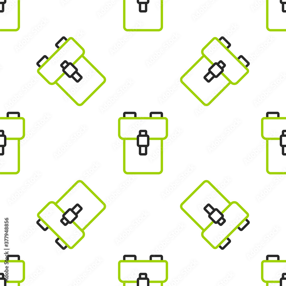 Line School backpack icon isolated seamless pattern on white background. Vector.