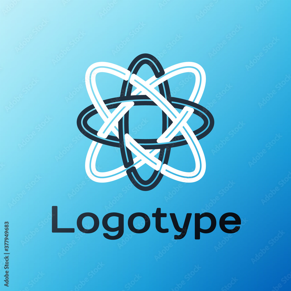 Line Atom icon isolated on blue background. Symbol of science, education, nuclear physics, scientifi