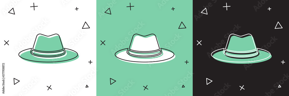 Set Western cowboy hat icon isolated on white and green, black background. Vector.