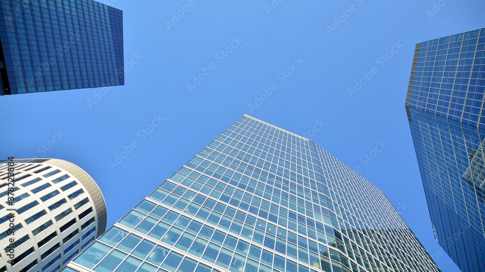 Bottom view of modern office buildings in the business district