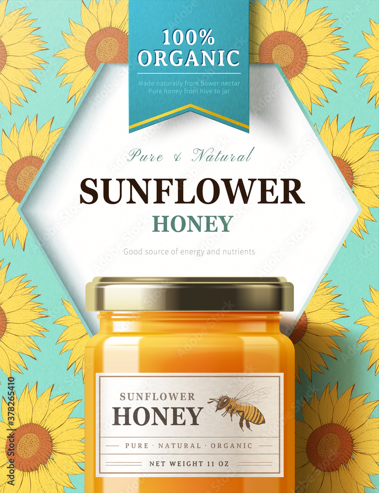 Pure and natural sunflower honey ad